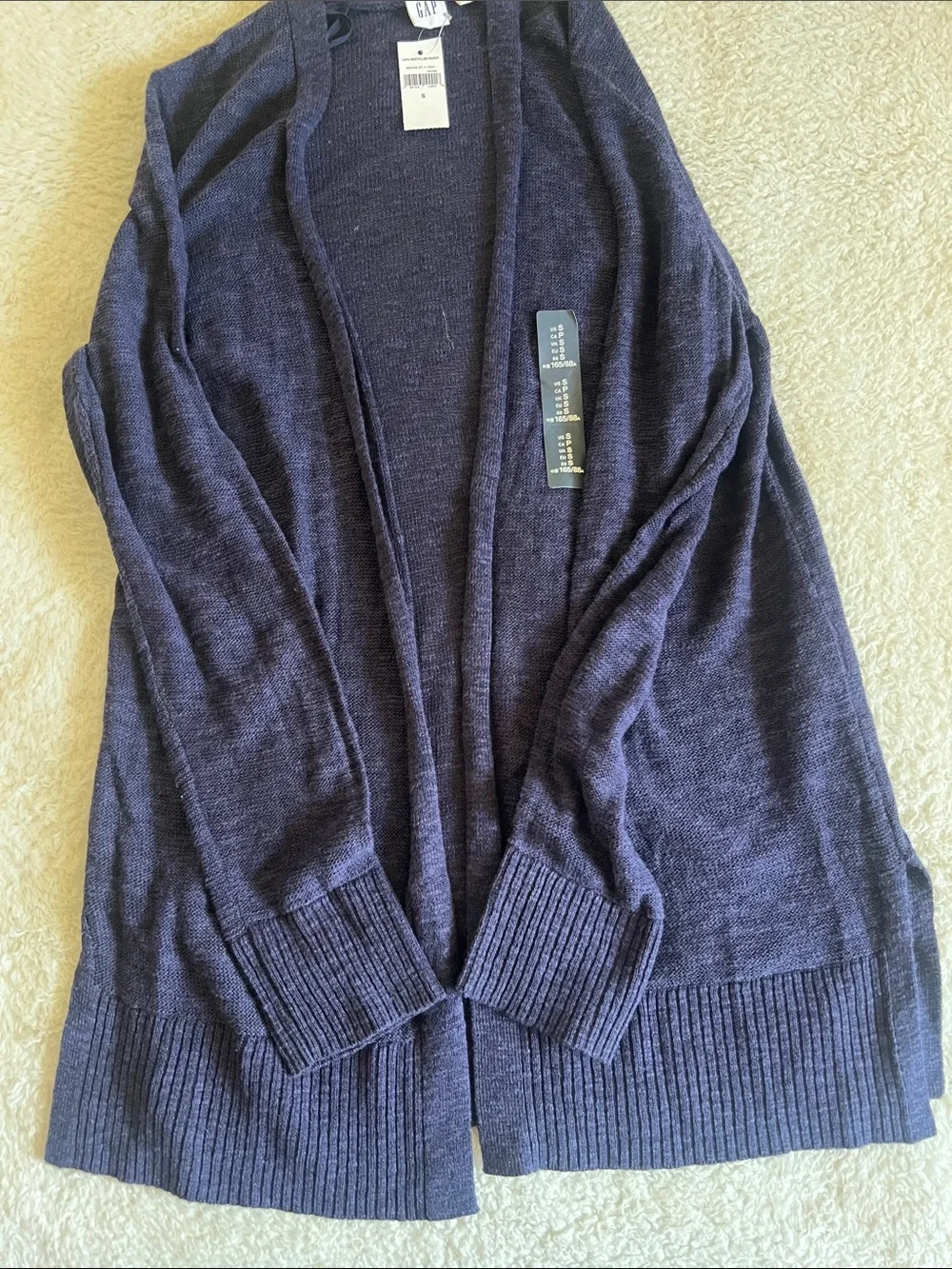 GAP Navy Blue Slub Shawl Open Front Cardigan Sweater NWT Size S